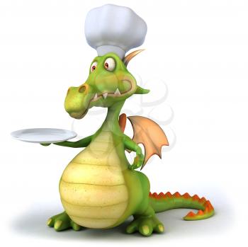 Royalty Free Clipart Image of a Dragon Chef With a Plate