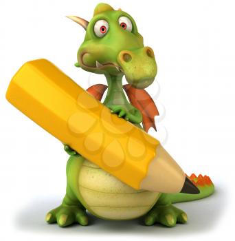 Royalty Free Clipart Image of a Dragon With a Pencil