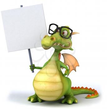 Royalty Free Clipart Image of a Dragon With a Sign