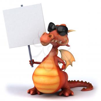 Royalty Free Clipart Image of a Dragon in Sunglasses With a Placard