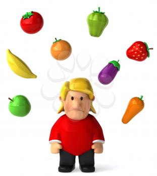Royalty Free Clipart Image of a Woman With Fruit and Vegetables