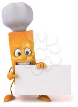 Royalty Free Clipart Image of a French Fry Chef With a Sign