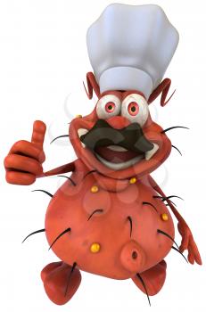 Royalty Free Clipart Image of a Germ Chef Giving a Thumbs Up
