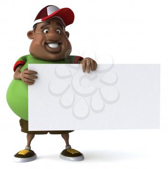 Royalty Free Clipart Image of an Overweight African American With a Sign
