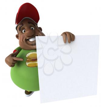 Royalty Free Clipart Image of an Overweight Man With a Sign