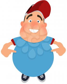Royalty Free Clipart Image of an Overweight Man Pointing to His Belly