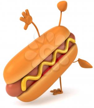 Royalty Free Clipart Image of a Hotdog Doing a Cartwheel