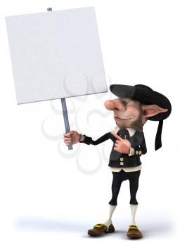 Royalty Free Clipart Image of Korrigan With a Sign