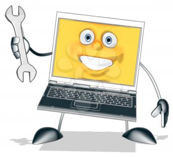 Royalty Free Clipart Image of a Laptop With a Wrench