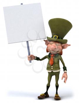 Royalty Free Clipart Image of a Leprechaun With a Sign