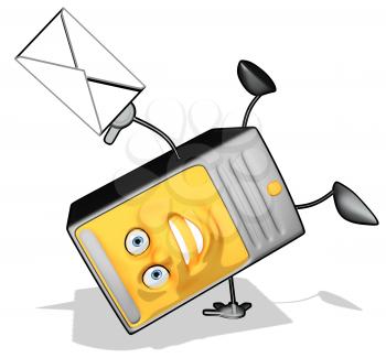 Royalty Free Clipart Image of a Modem Doing a Handstand