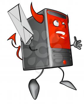 Royalty Free Clipart Image of a Devil Modem With a Letter