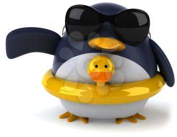 Royalty Free Clipart Image of a Penguin With Duck Ring