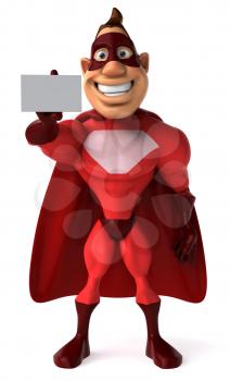 Royalty Free Clipart Image of a Superhero With a Card