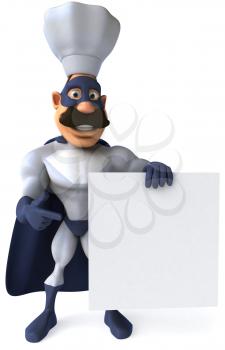 Royalty Free Clipart Image of a Superhero Chef With a Sign