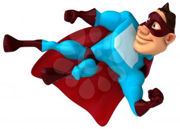 Royalty Free Clipart Image of a Kicking Superhero