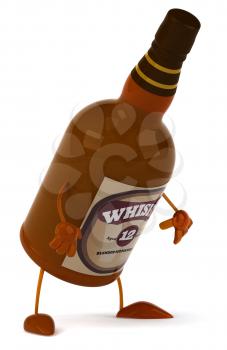 Royalty Free Clipart Image of a Whisky Bottle Bent Over