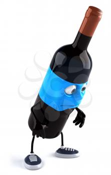 Royalty Free Clipart Image of a Sad Wine Bottle