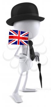 Royalty Free Clipart Image of a White Blank Dude With a British Flag and Parasol, and Wearing a Bowler