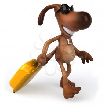 Royalty Free Clipart Image of a Dog Wearing Sunglasses Pulling a Suitcase