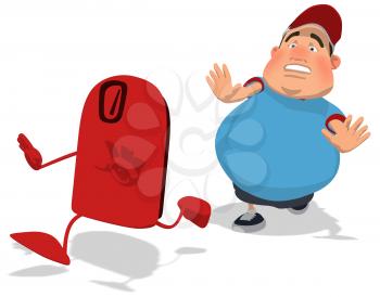 Royalty Free Clipart Image of a Man Chasing a Scale
