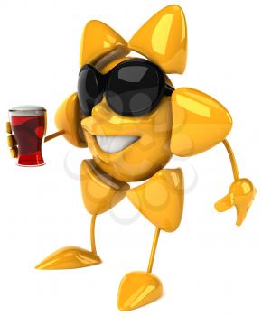 Royalty Free Clipart Image of a Sun in Sunglasses Holding a Drink