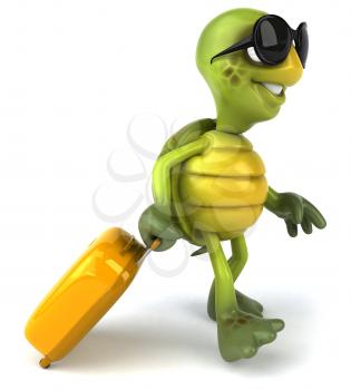 Royalty Free 3d Clipart Image of a Turtle Wearing Sunglasses Carrying a Suitcase