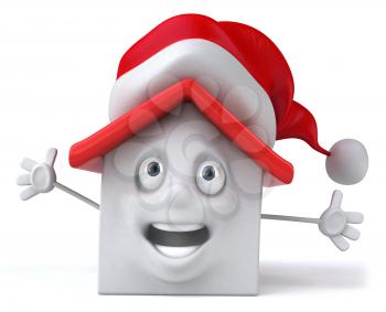 Royalty Free Clipart Image of a Happy Building in a Santa Hat