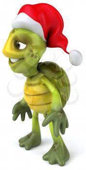 Royalty Free Clipart Image of a Turtle in a Santa Hat