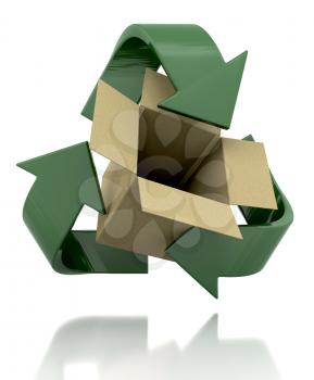 Royalty Free Clipart Image of a Recycle Symbol Around a Box