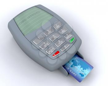Royalty Free Clipart Image of a Credit Card in a Machine Showing Approved