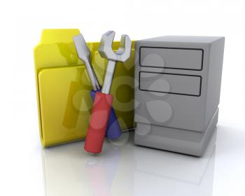 Royalty Free Clipart Image of a File, Computer and Tools