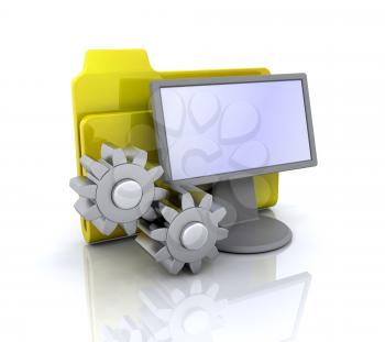 Royalty Free Clipart Image of a Folder With a Computer With Gears