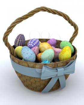Royalty Free Clipart Image of a Basket of Easter Eggs