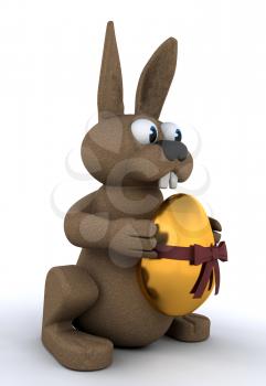 Royalty Free Clipart Image of a Bunny With a Golden Egg