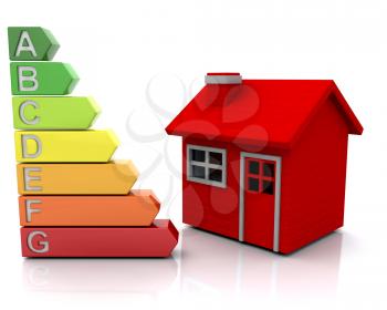 Royalty Free Clipart Image of a Red House With Energy Ratings