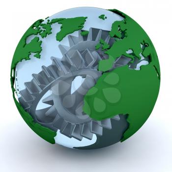 Royalty Free Clipart Image of a Globe With Gears