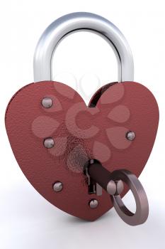 Royalty Free Clipart Image of a Heart Shaped Padlock and Key