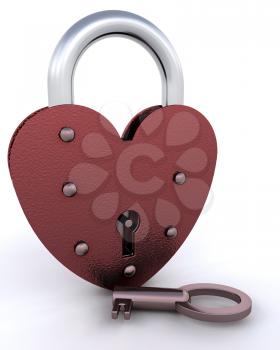Royalty Free Clipart Image of a Heart Shaped Padlock and Key