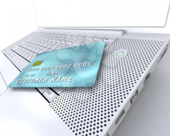 Royalty Free Clipart Image of a Credit Card on a Laptop