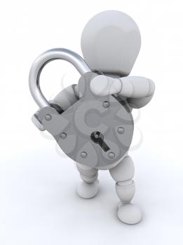 Royalty Free Clipart Image of a Person Holding a Padlock