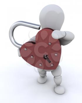 Royalty Free Clipart Image of a Person Holding a Heart Padlock