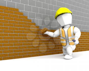 Royalty Free Clipart Image of a Person Building a Brick Wall