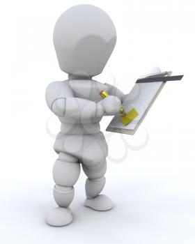 Royalty Free Clipart Image of a Person Writing on a Clipboard