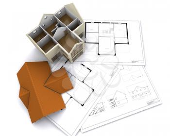 Royalty Free Clipart Image of a House on Plans