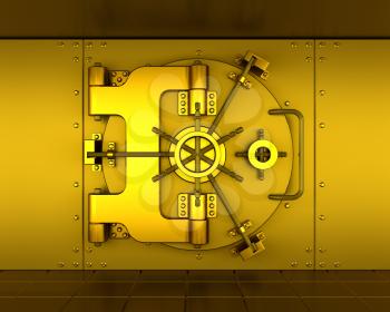 Royalty Free Clipart Image of a Gold Bank Vault