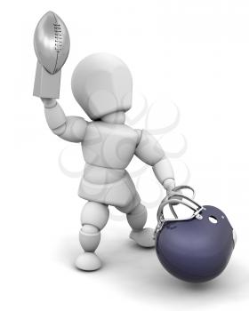 Royalty Free Clipart Image of a Football Player Holding a Trophy