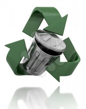 Royalty Free Clipart Image of a Recycling Symbol Around a Trash Can
