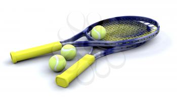 Royalty Free Clipart Image of a Tennis Racket and Balls
