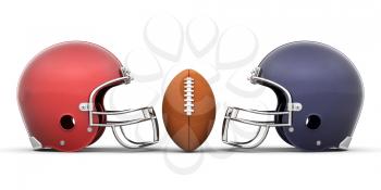 Royalty Free Clipart Image of a Football and Helmets